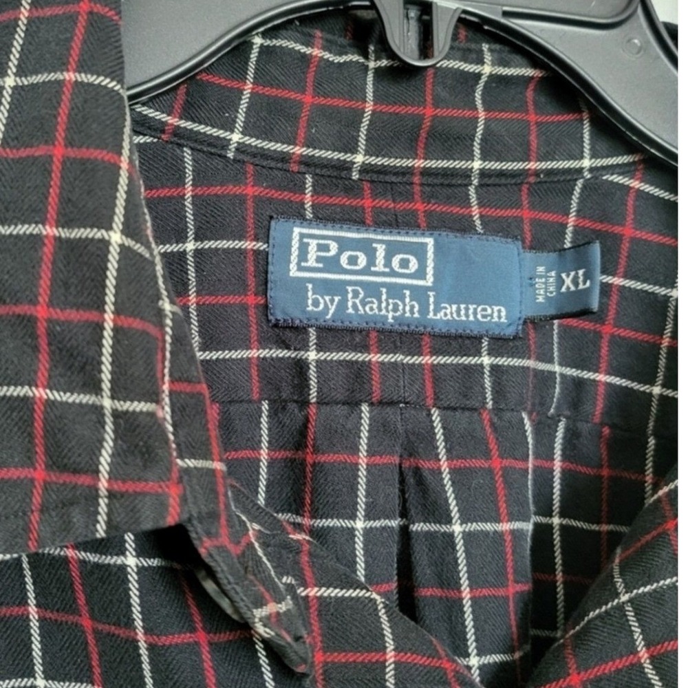 Polo Ralph Lauren Men Black Red Plaid Long Sleeve Button Flannel Shirt XL Rustic